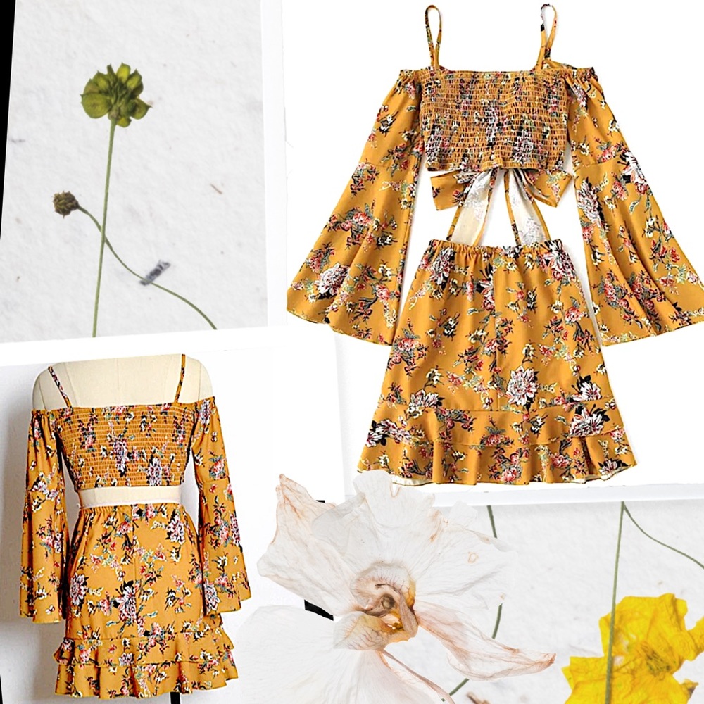 Off Shoulder Ruched Vintage Boho Flare Sleeve Mini - Picture 5 of 7